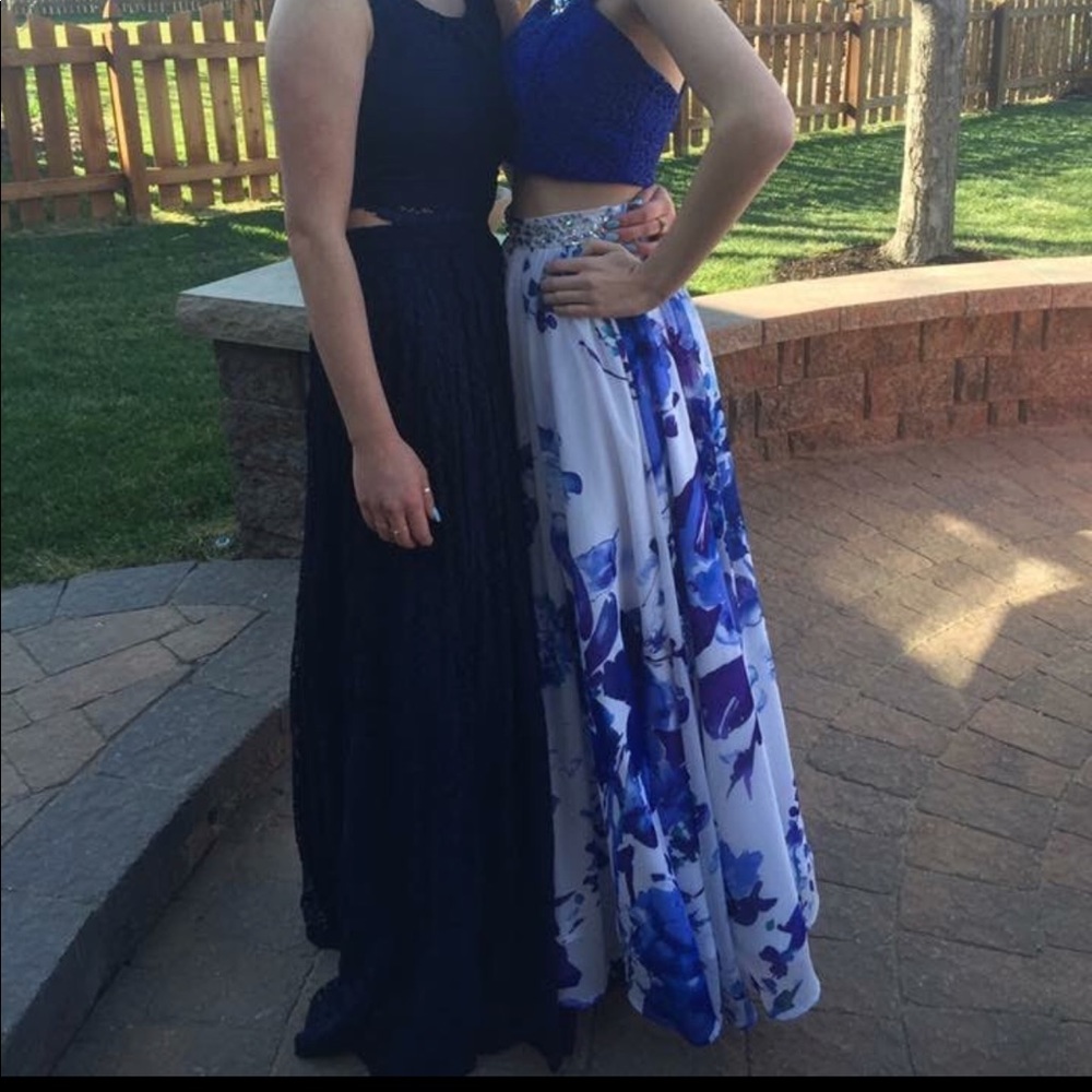 Blue Lace 2Piece Prom Dress